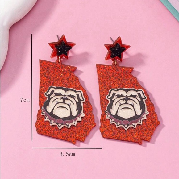 One of a Kind UGA (University of Georgia) Black and Red Bulldog Dangle Earrings - Picture 4 of 6